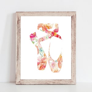 Floral Ballet Slippers Printable, Dancer Print, Ballet Slippers Wall Art, Girls Room Print, Pink Floral Printable, Ballet Dancer Artwork