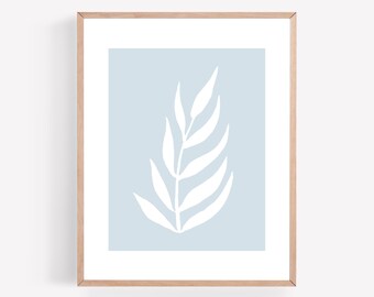 Palm Branch Printable, Blue Botanical Print, Botanical Printable, Coastal Wall Art, Palm Tree Print, Palm Leaves Wall Art, Palm Leaf Print