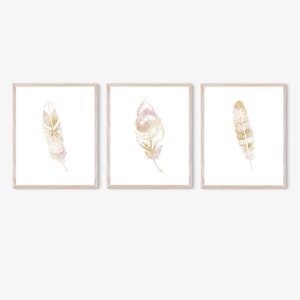 Set of Three Boho Feather Printable, Instant Download, Purple and Gold ...