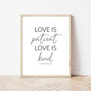 Love is Patient Printable, Love is Kind Print, Corinthians 13:4 Wall Art, Bible Verse Printable ...