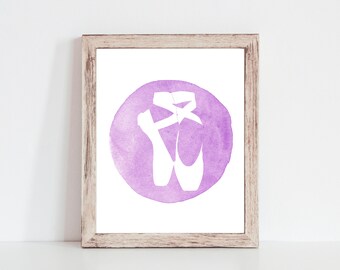 Purple Ballet Slippers Printable, Dancer Print, Girls Room Printable, Watercolor Printable, Wall Art, DIY Home Decor, Instant Download, 8x10