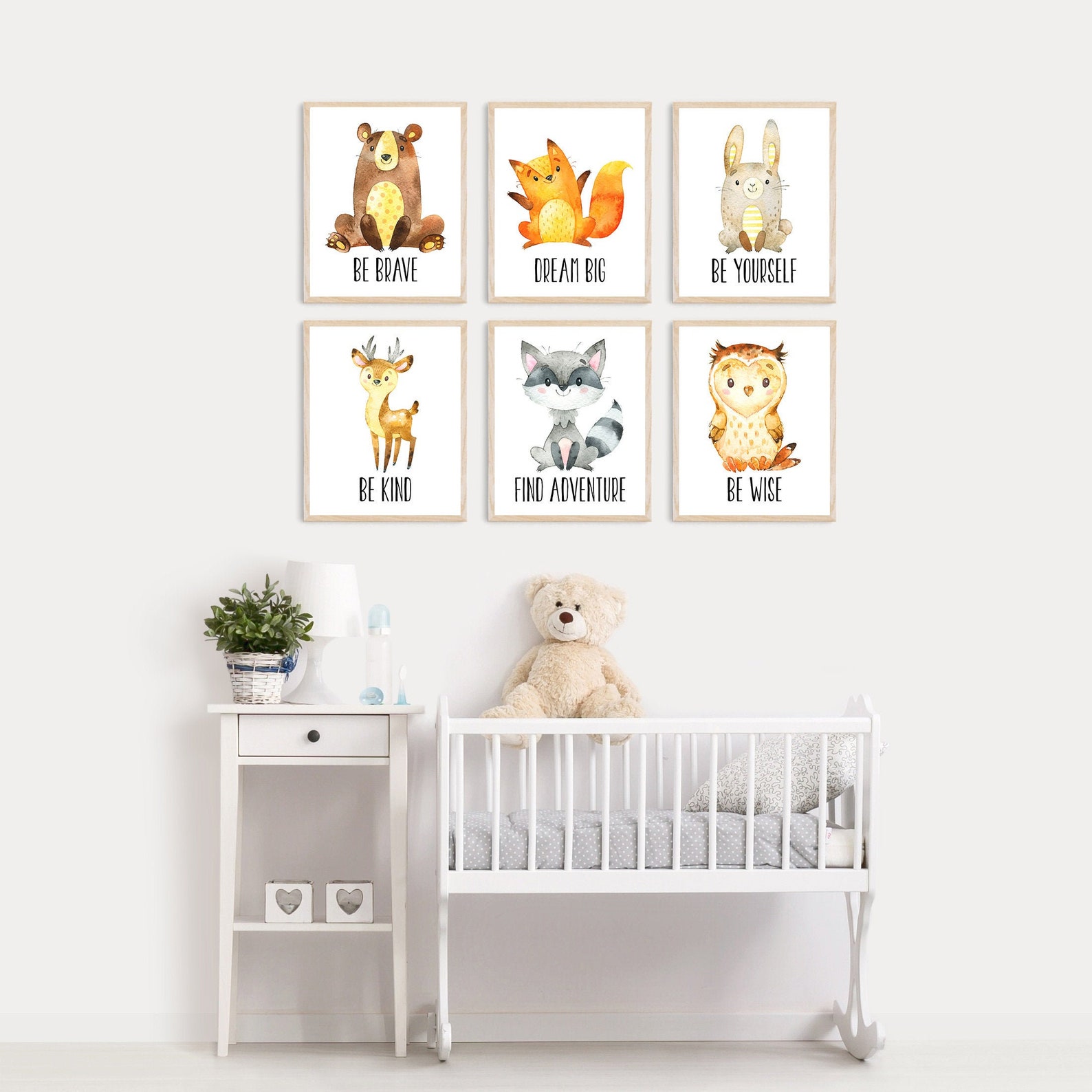 Set of 6 Nursery Printable, Woodland Nursery, Nursery Decor, Woodland