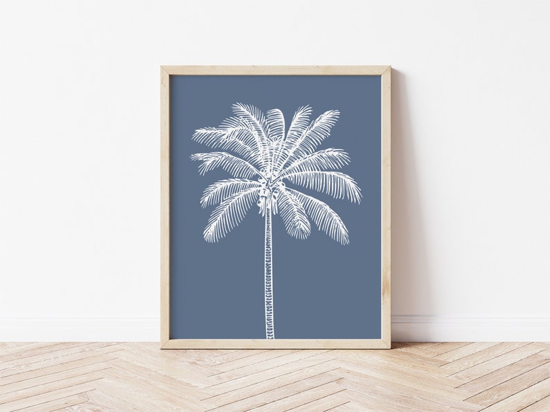 Palm Tree Printable, Arch Printable, Blue Artwork, Botanical Print, Coastal Print, Coastal Wall Art, Palm Tree Wall Art, Tropical Print image 1