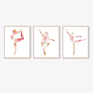 Floral Ballet Dancer Printable Set, Ballet Prints, Instant Download, Pink Floral, Set of 3, Ballet Slippers, Dancers Print, Girls Room Decor