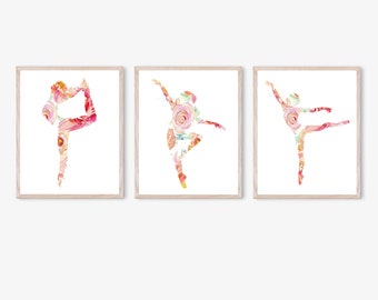 Floral Ballet Dancer Printable Set, Ballet Prints, Instant Download, Pink Floral, Set of 3, Ballet Slippers, Dancers Print, Girls Room Decor