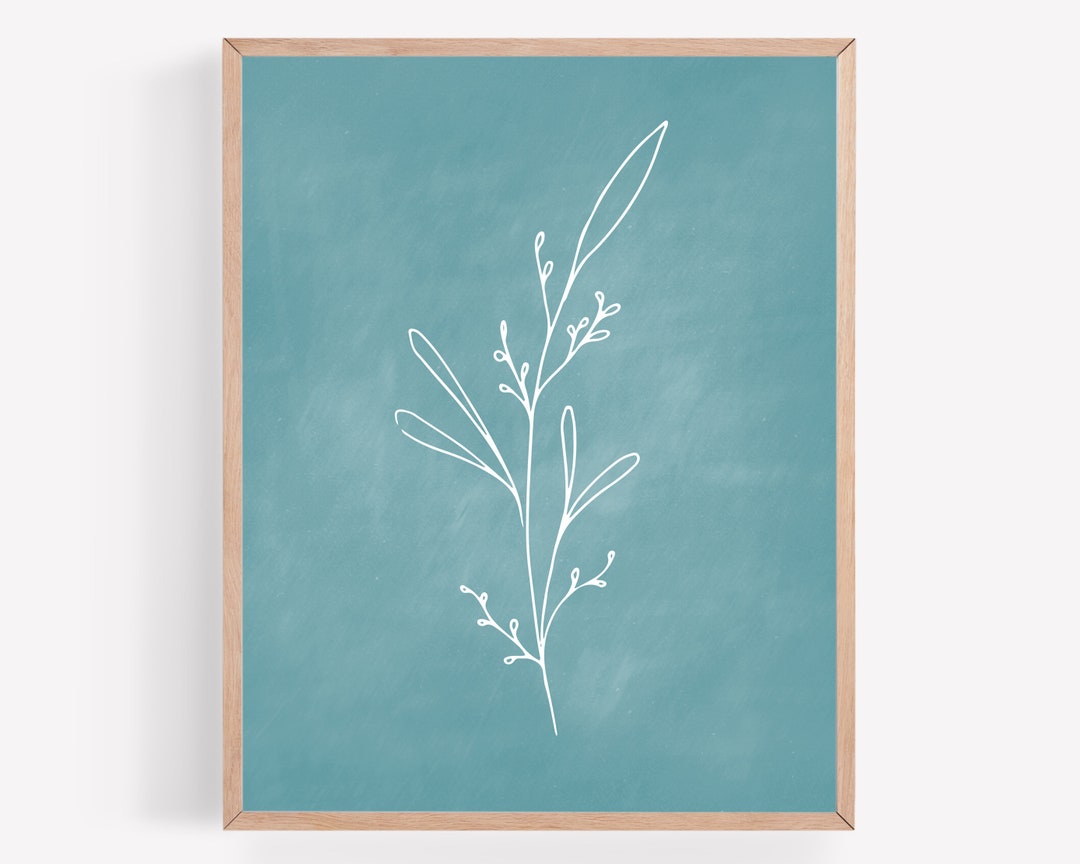 Botanical Printable Blue Chalkboard Printable Plant Print - Etsy
