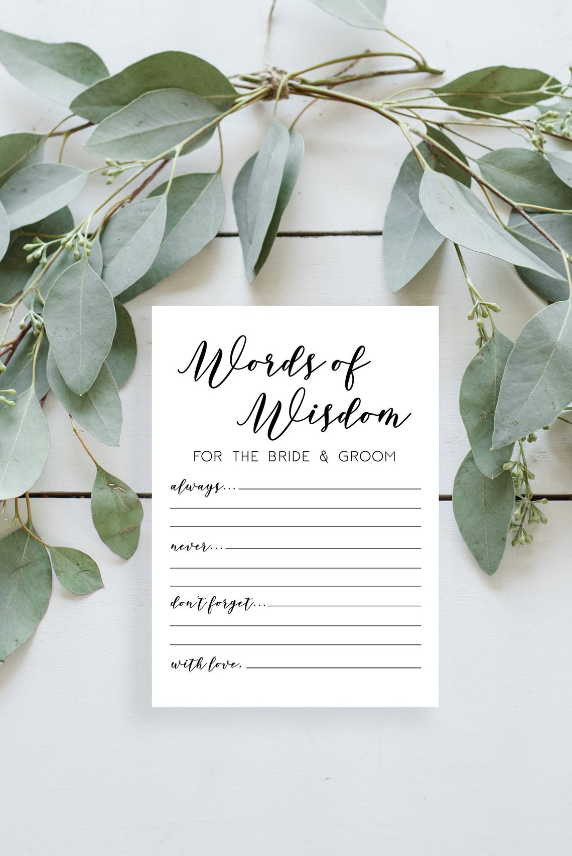 Words of Wisdom Printable, Bridal Shower Game, Marriage Advice Cards
