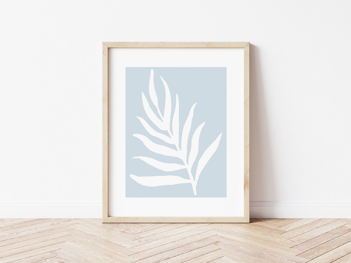 Blue Botanical Printable Set of 4, Coastal Printables, Palm Leaves ...