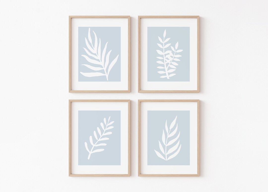 Blue Botanical Printable Set of 4, Coastal Printables, Palm Leaves ...