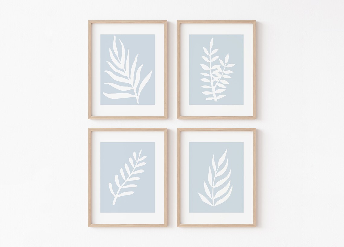 Blue Botanical Printable Set of 4, Coastal Printables, Palm Leaves ...