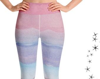 Unicorn Capri Yoga Leggings for Women, High Waisted + Midi Rise Capri Leggings, Pastel Goth Crop Yoga Pants, Summer Workout Clothes 2023