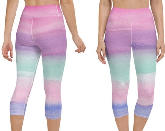 Ombre Capri Leggings for Women, Workout Yoga Capris, Workout Pants, Colorful Gym Pants, Pastel Leggings Womens, Gradient Gym Pants, Spandex