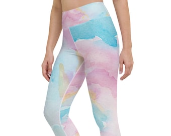 Pastel Tie Dye Leggings for Women, High Waisted Yoga Pants, Girly Preppy Tie Dye Clothing, Dreamy Printed Leggings, Summer Activewear 2023