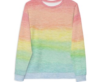 Pastel Rainbow Sweatshirt for Women, Rainbow Ombre Crewneck Sweater, Oversized Gradient Pullover, Colorful Summer Clothes, Trendy Sweatshirt