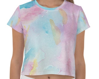 Pastel Tie Dye TShirt for Women, Cropped Tie Dye Shirt, Short Sleeve Abstract Flowy Crop Top Shirt, Cute/Colorful/Trendy Summer Clothes 2023