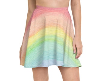 Rainbow Skirt for Women, Midi Pastel Rainbow Skater Skirt, Casual Skirts, Colorful Spring Clothing for Women, Trendy Cute Gift for Her 2023