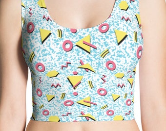 Minimalist Black and White Geometric Cubes All-Over Print Crop Tee