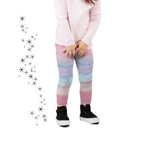 Leggings di unicorno pastello per ragazza, pantaloni per bambini piccoli, vestito da festa di compleanno di unicorno, leggings per ragazze Ombre viola rosa, regalo per bambina immagine 2
