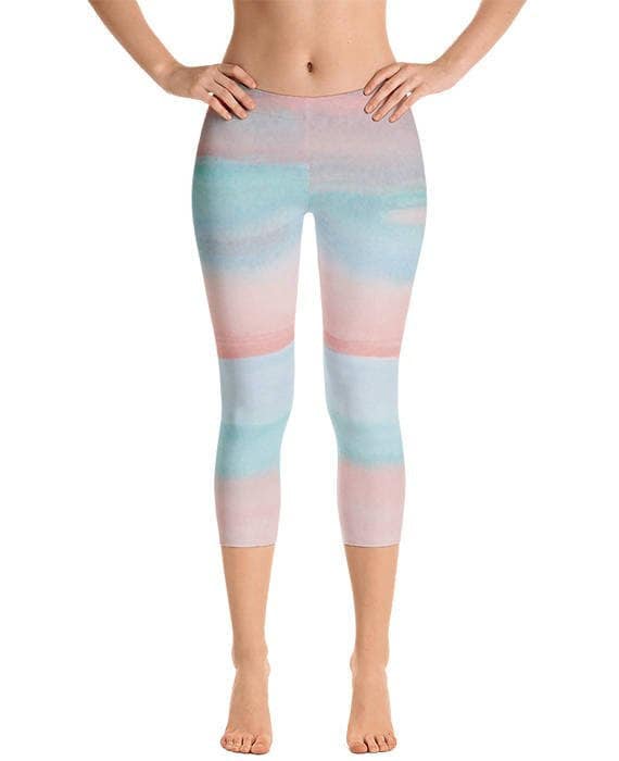 Capri Yoga Pants Pink Blue, Workout Leggings, Capri Gym Pants, Hot