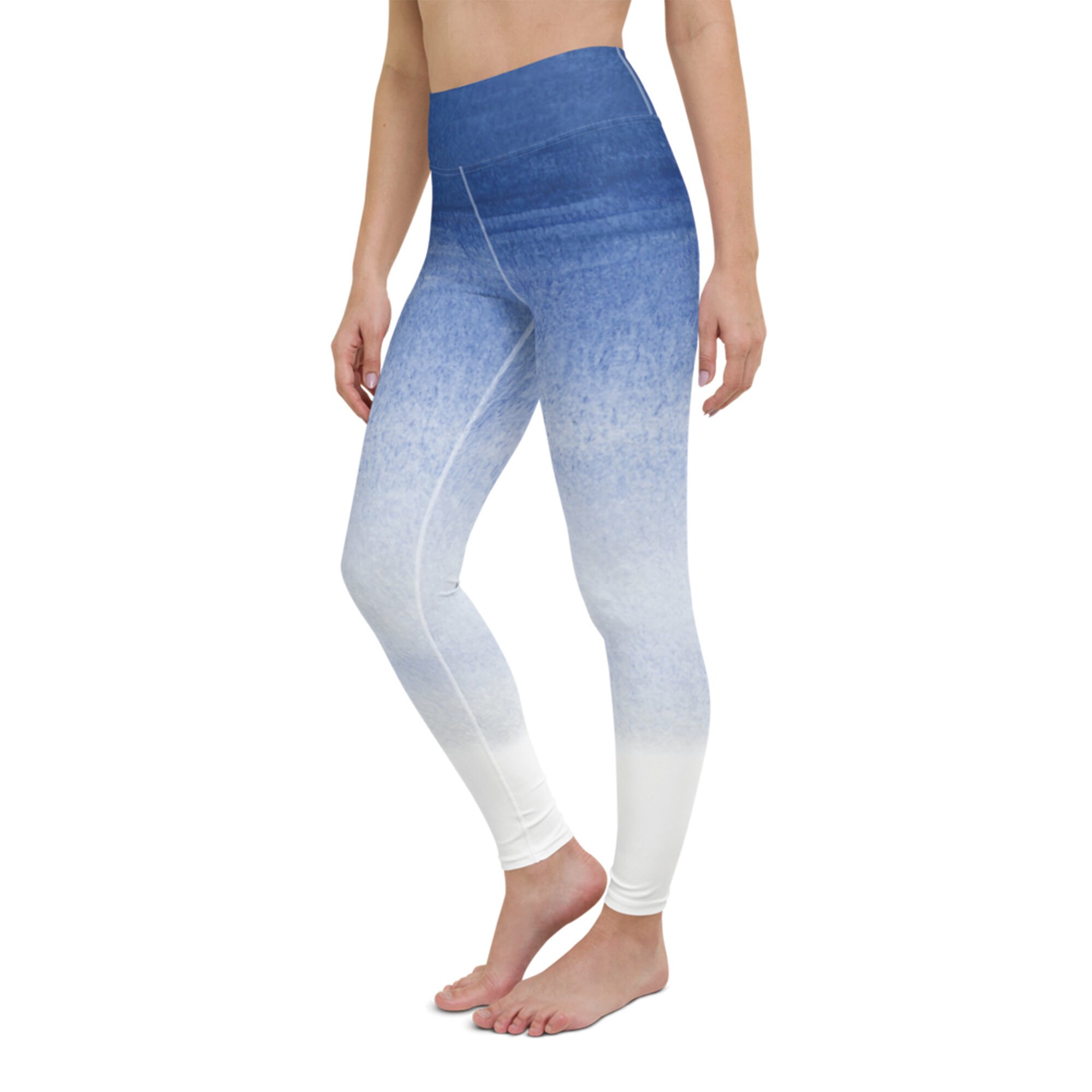 Blue Ombre Yoga Leggings, Womens Leggings Blue, Yoga Clothing