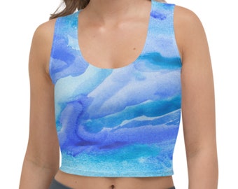 Ocean Art Shirt for Women, Charitable Blue Crop Top Tank, Womens Cropped Shirt, Summer Clothes, Climate Change Gift for Ocean Lovers Surfers