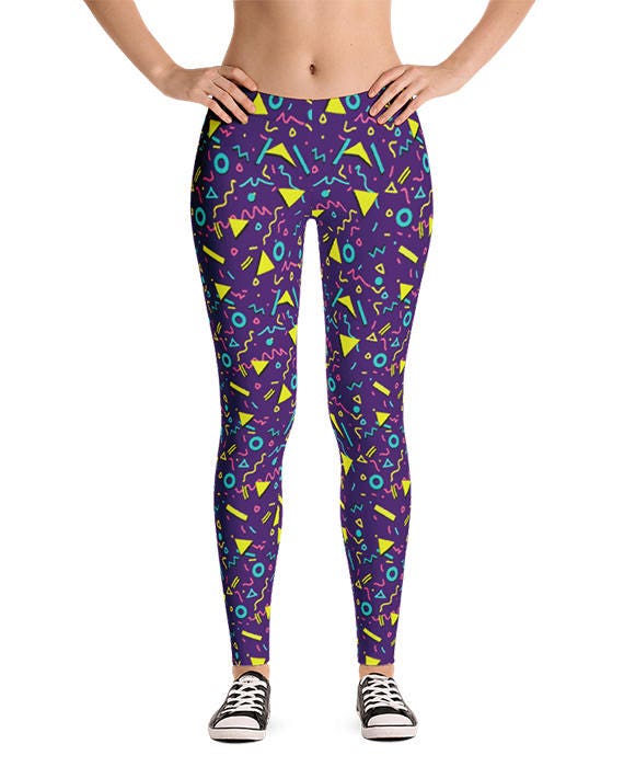 Purple 90s Workout Leggings for Women, Printed 90s Clothes
