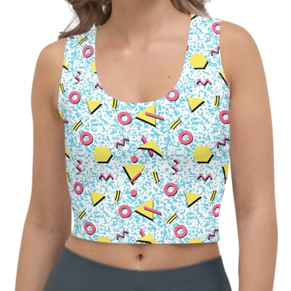 Blue 80s Crop Top for Women, Printed Crop Tank, 80s Shirt Cropped, Retro Crop  Tops Women, 80s Clothes, Print Crop Tops, Summer Party Clothes 
