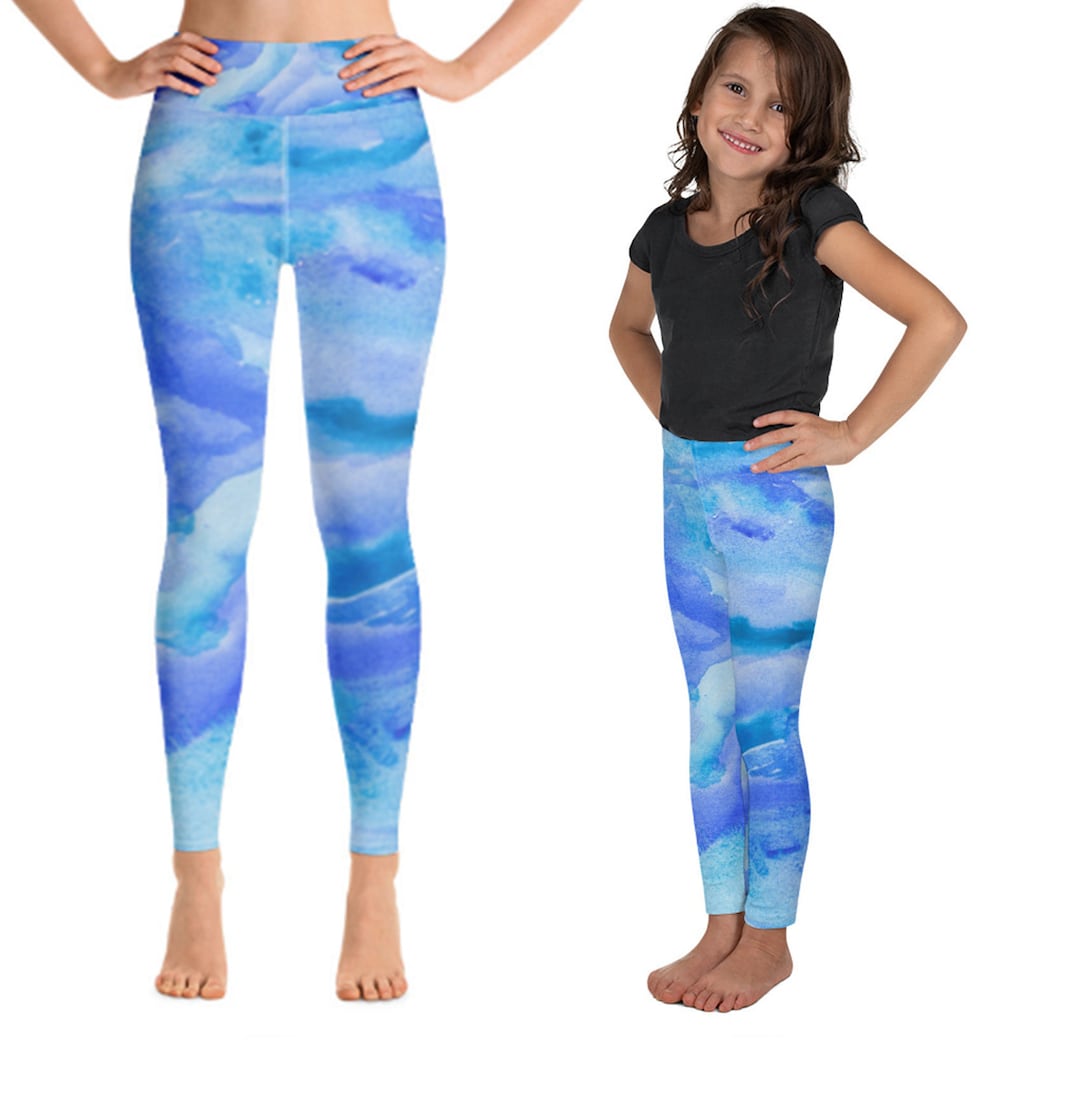 Mommy and Me Workout Leggings, Blue Girls Leggings, Spring Mommy Me