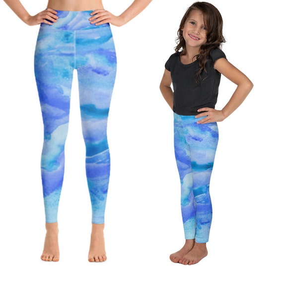 Mommy and Me Workout Leggings Blue Girls Leggings Spring Mommy Me Yoga Pants Mother Daughter Workout Clothes Mom and Baby Activewear