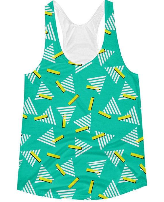 90s Tank Top Printed With Shapes Triangles Geometric Memphis 90s Top 90s Workout Clothes Vaporwave Womens 90s Clothing 80s Printed Tank