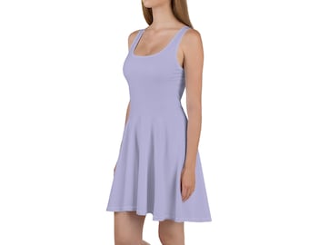 Pastel Purple Skater Dress for Women, Midi Casual A-Line Dress, Light Purple Sundress, Lavender Fit and Flare Dresses, Summer Clothing 2023