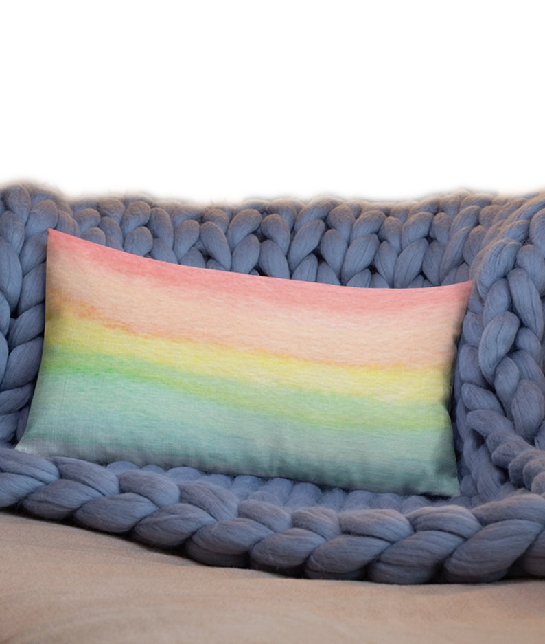 Pastel Rainbow Pillow, Ombre Rainbow Pillow Case Cover, Colorful Throw Pillows for Couch, Pastel Rainbow Decor, Colorful Spring Decor 2024 image 3