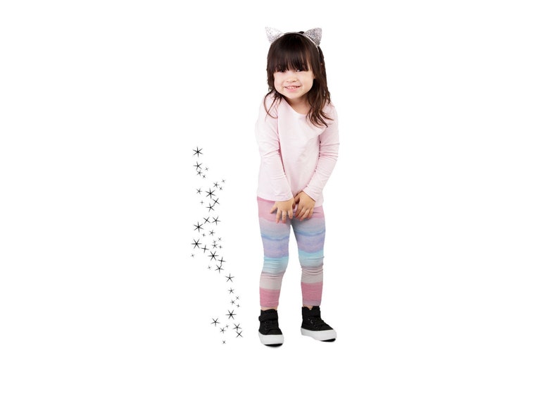 Leggings di unicorno pastello per ragazza, pantaloni per bambini piccoli, vestito da festa di compleanno di unicorno, leggings per ragazze Ombre viola rosa, regalo per bambina immagine 2