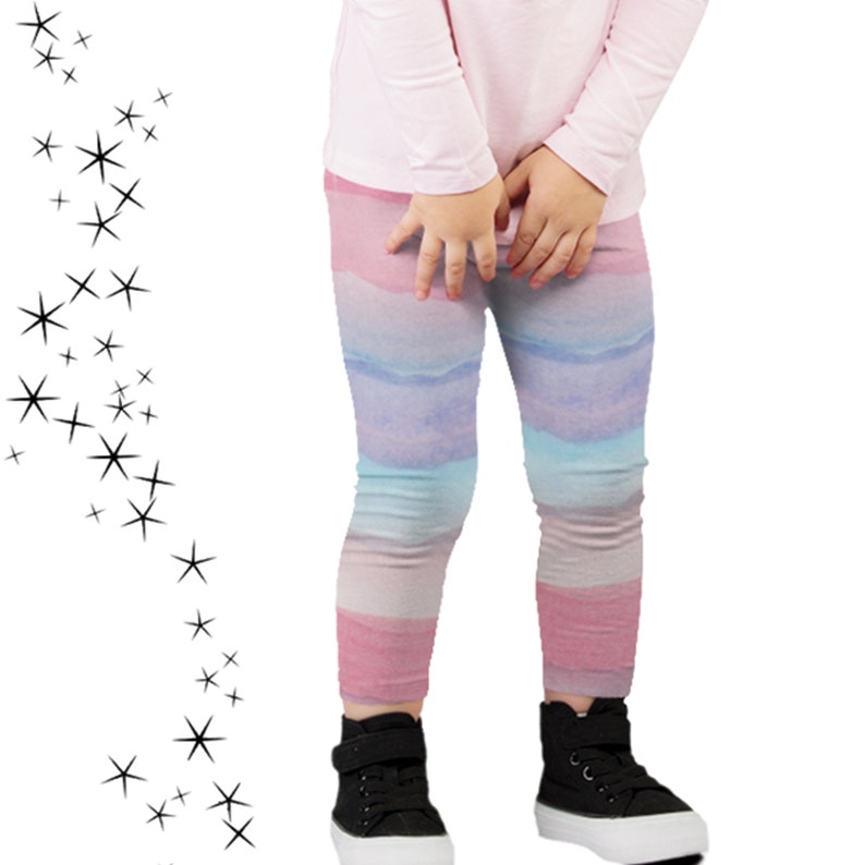 Pastel Unicorn Leggings for Girl, Toddler Baby Pants, Unicorn Birthday Party Outfit, Pink Purple Ombre Girls Leggings, Toddler Girl Gift image 1