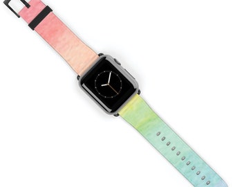 Pastel Rainbow Watch Band | 38mm 40mm 42mm 44 mm | Series 1-SE | Vegan Faux Leather | Womens Pastel Rainbow Watch Band Straps | Cute Gift