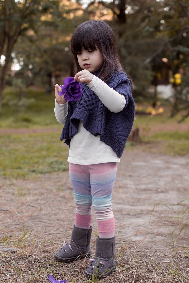 Leggings di unicorno pastello per ragazza, pantaloni per bambini piccoli, vestito da festa di compleanno di unicorno, leggings per ragazze Ombre viola rosa, regalo per bambina immagine 5