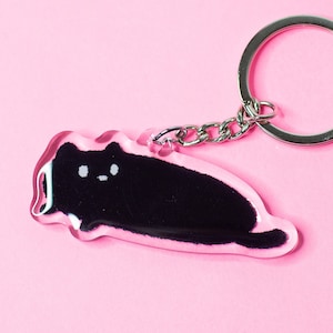 Long Black Cat Acrylic Keychain, Kitty Keychain, Acrylic Cat Keychain, Fun Cat Keychain, Cute Cat Keychain, Animal Keychain, Kawaii Keychain