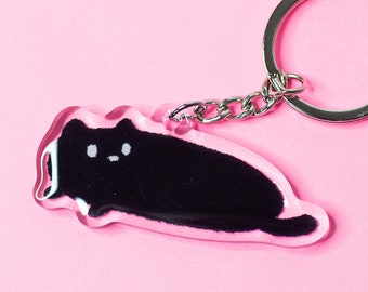 Long Black Cat Acrylic Keychain, Kitty Keychain, Acrylic Cat Keychain, Fun Cat Keychain, Cute Cat Keychain, Animal Keychain, Kawaii Keychain