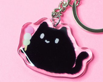 Black Cat With A Dango Acrylic Keychain, Kitty Keychain, Acrylic Cat Keychain, Fun Cat Keychain, Cute Cat Keychain, Animal Keychain