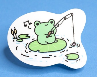 Fishing Frog Sticker, frog laptop stickers, cute frog stickers, frog sticker pack, kawaii frog stickers, fishing lover sticker