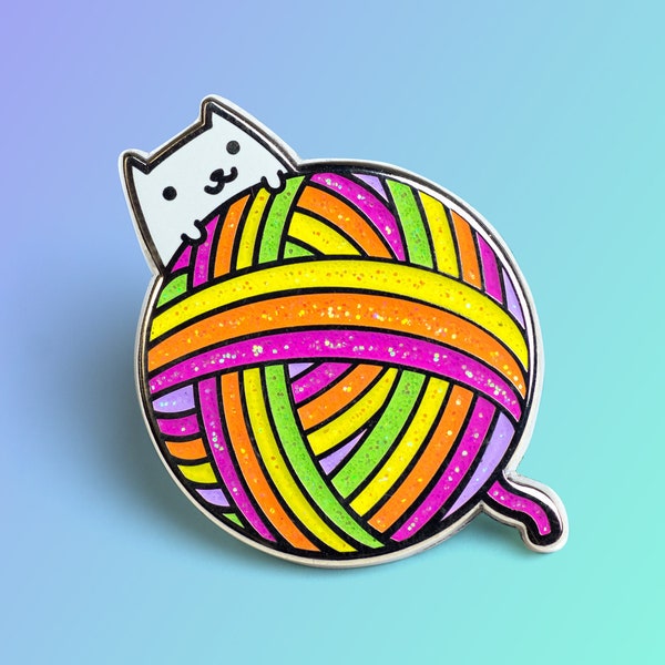 Enamel Pin - Yarnball Cat - Rainbow