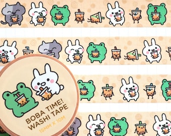 Cinta adhesiva decorativa Boba Time para diarios y álbumes de recortes con ilustraciones de personajes originales.