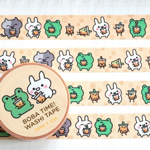 Boba Time Washi Tape for journaling and scrapbooking with original character art