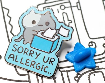 Cute Allergy Cat Hard Enamel Pin, Cat Pin Brooch, Nurse Badge Pin, Kawaii Animal Lapel Pin, Cat Lover Gift, Allergic Kitty Pin for Jeans