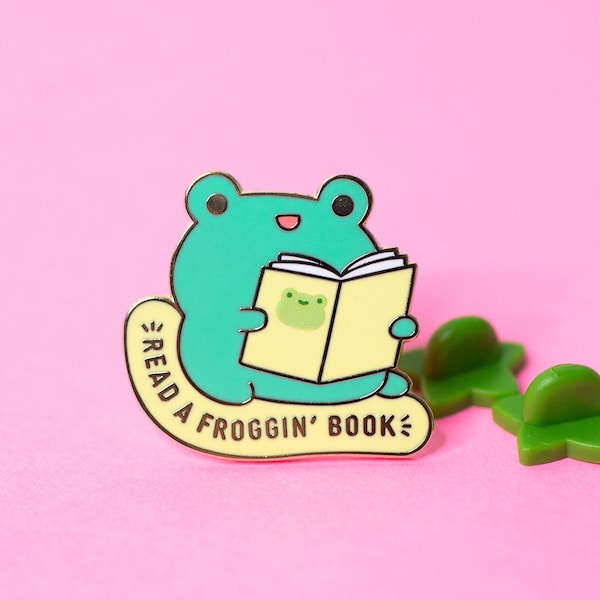 Reading Frog Enamel Pin, Book Pin, Frog Pin, Kawaii Enamel Pin, Reading Enamel Pin, Cute Frog Pin, Kawaii Frog Pin, Frog Hard Enamel Pin
