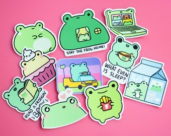 Cute Frog Stickers, Frog Vinyl Stickers, Kawaii Stickers, Frog Sticker Pack, Frog Decals, Cute animal Stickers, Cute Vinyl Stickers