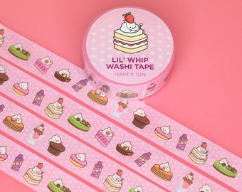 Cute Desserts Whip Cream Pink Washi Tape for journaling and scrapbooking with original character art