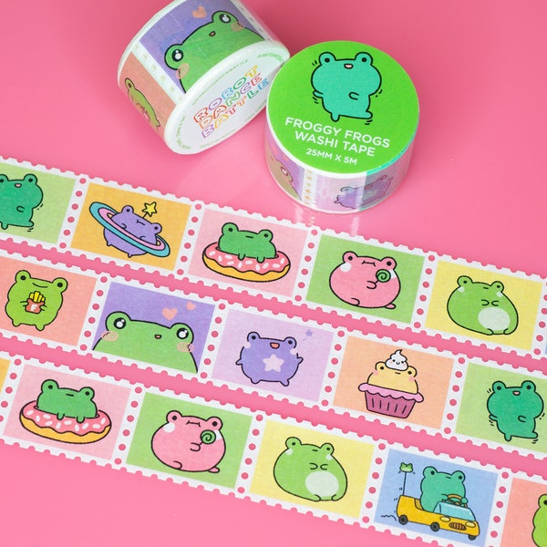 Frog Stamp Washi Tape, Cute Frog Washi Tape, Kawaii Washi Tape, Frog Stationery Tape, Cute Washi Tape, Kawaii Sticker Tape