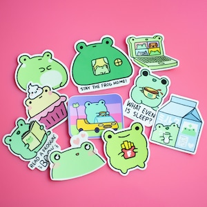 Cute Frog Stickers, Frog Vinyl Stickers, Kawaii Stickers, Frog Sticker Pack, Frog Decals, Cute animal Stickers, Cute Vinyl Stickers