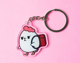 Cute Chicken Keychain With Backpack, Cute Animal Keychain, Bird Keychain, Cute Chicken Charm, Acrylic Keychain Charm, Animal Keychain